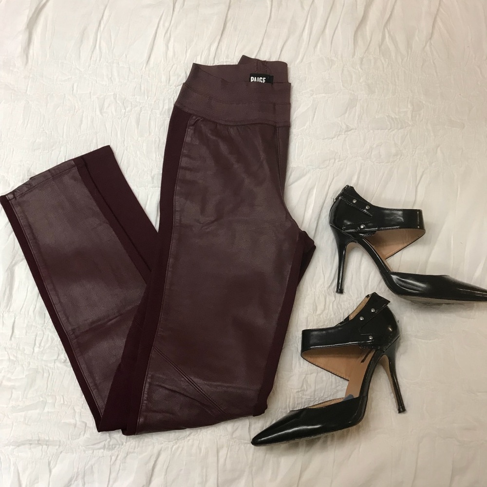 Paige Leather Burgundy Leggings